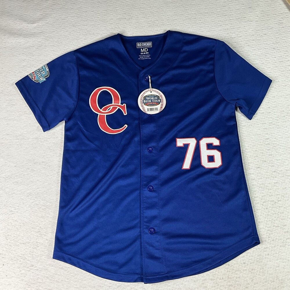 Old Chicago Pizza Taproom World Beer Tour Baseball Jersey Blue Mens Medium Cubs